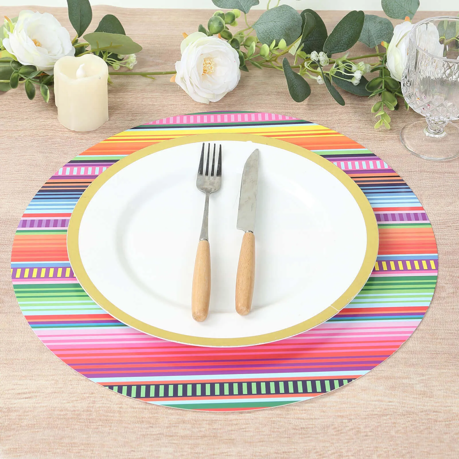 10 Pack Mexican Serape Fiesta Paper Placemats, 13" Round Cinco De Mayo Party Theme Disposable Dining Table Mats - 300 GSM