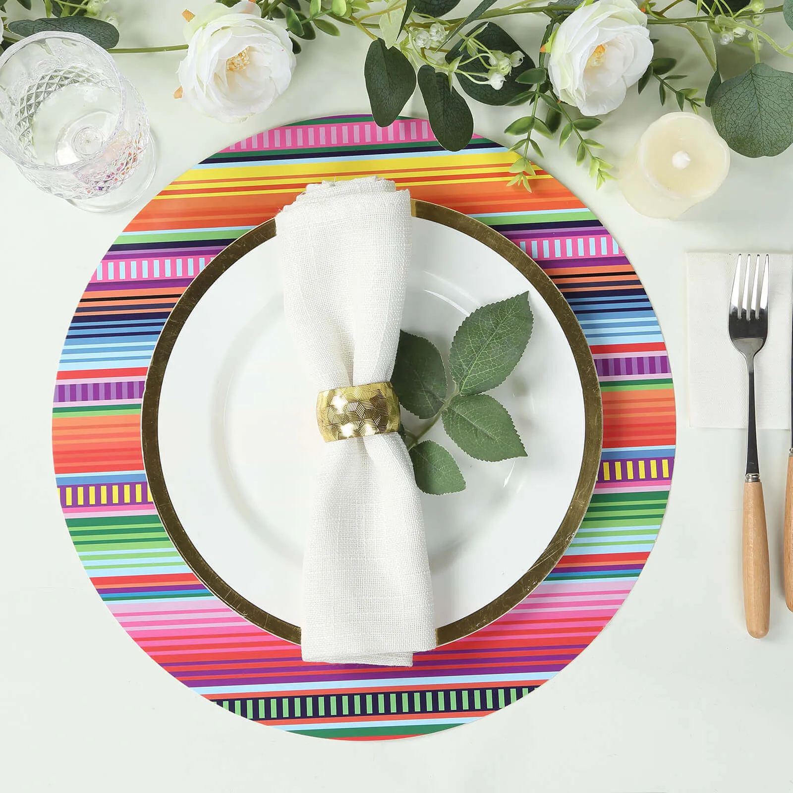 10 Pack Mexican Serape Fiesta Paper Placemats, 13" Round Cinco De Mayo Party Theme Disposable Dining Table Mats - 300 GSM