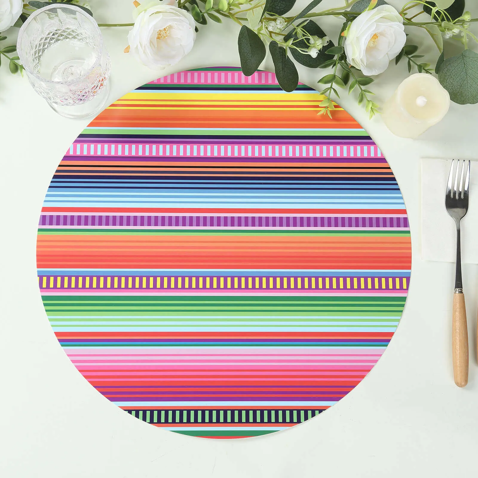 10 Pack Mexican Serape Fiesta Paper Placemats, 13" Round Cinco De Mayo Party Theme Disposable Dining Table Mats - 300 GSM