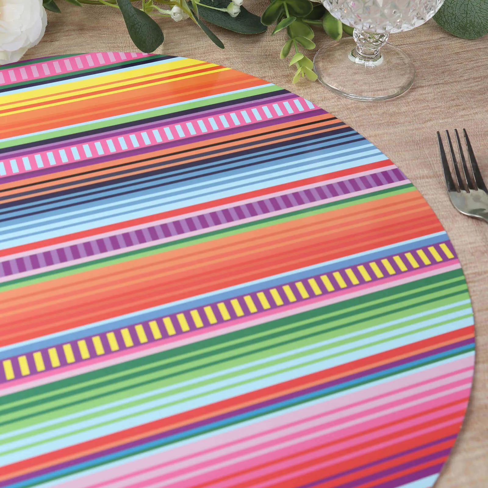 10 Pack Mexican Serape Fiesta Paper Placemats, 13" Round Cinco De Mayo Party Theme Disposable Dining Table Mats - 300 GSM