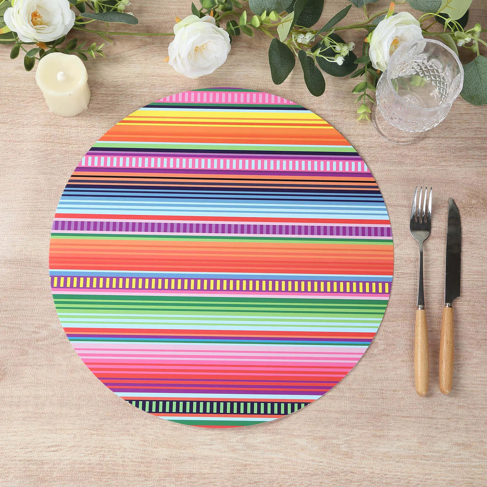 10 Pack Mexican Serape Fiesta Paper Placemats, 13" Round Cinco De Mayo Party Theme Disposable Dining Table Mats - 300 GSM