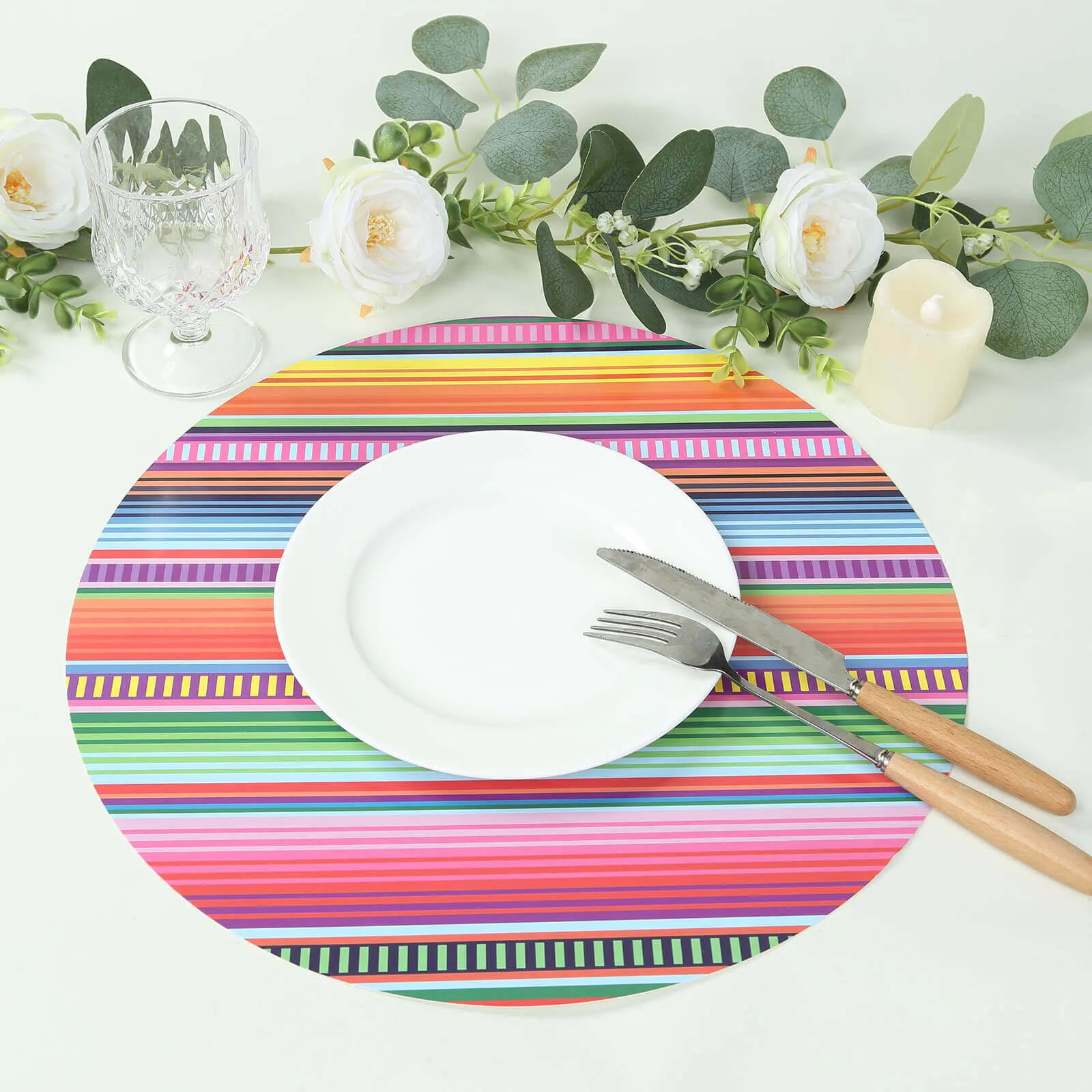 10 Pack Mexican Serape Fiesta Paper Placemats, 13" Round Cinco De Mayo Party Theme Disposable Dining Table Mats - 300 GSM