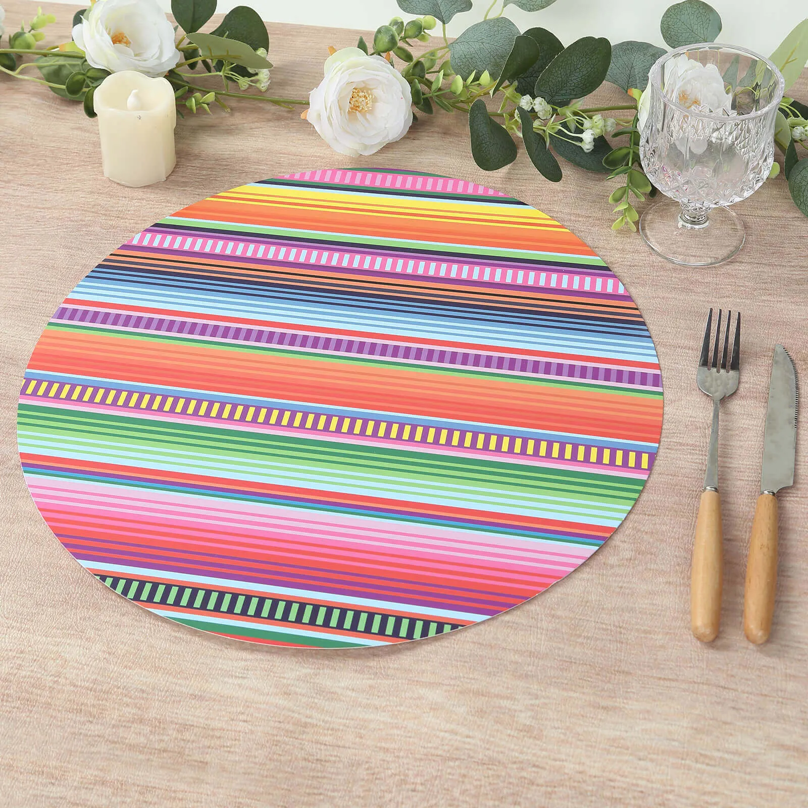 10 Pack Mexican Serape Fiesta Paper Placemats, 13" Round Cinco De Mayo Party Theme Disposable Dining Table Mats - 300 GSM