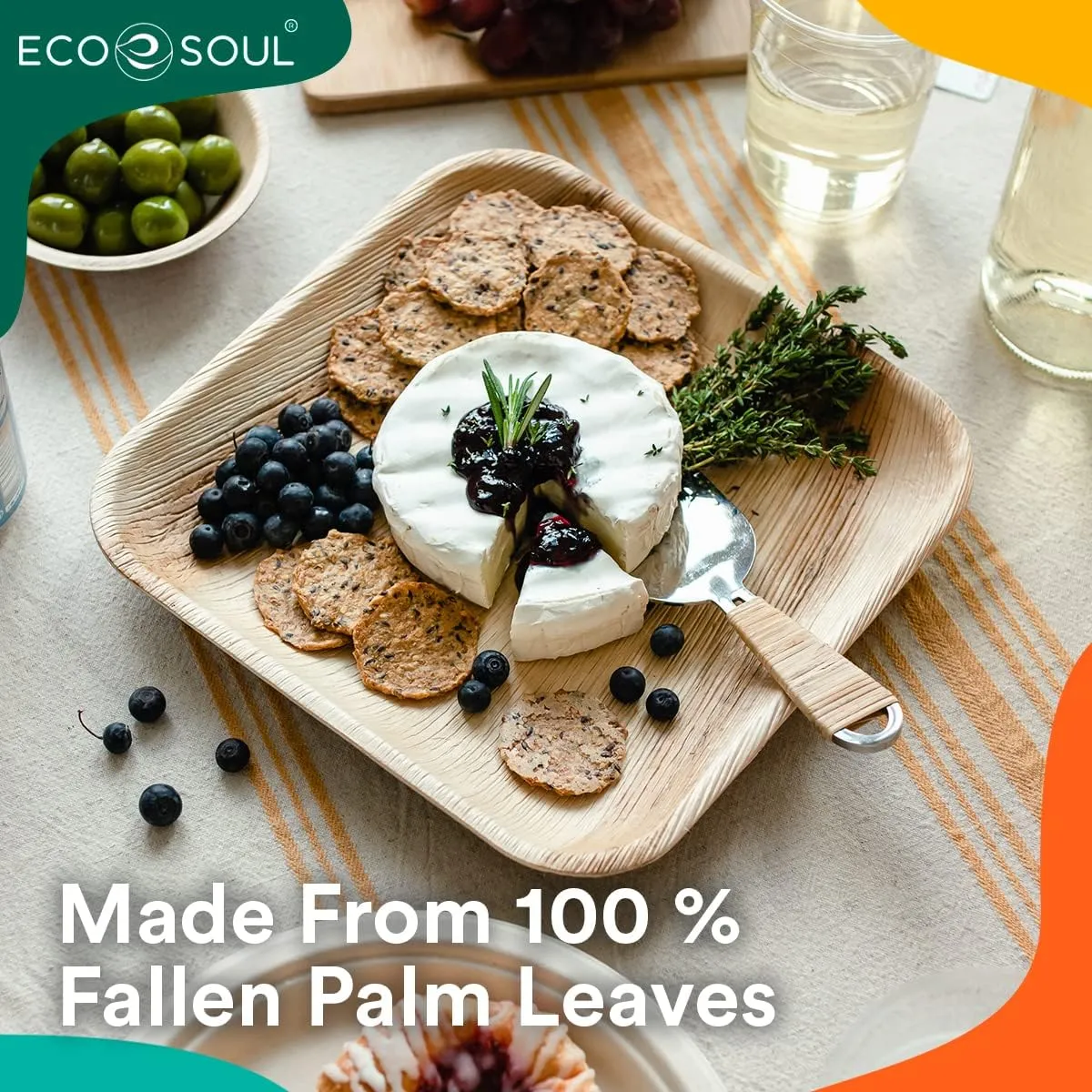 100% Compostable 10 Inch & 7 Inch Palm Leaf Plates 200-Pack Premium Disposable Plates Set Heavy Duty Eco-Friendly Bamboo Plates