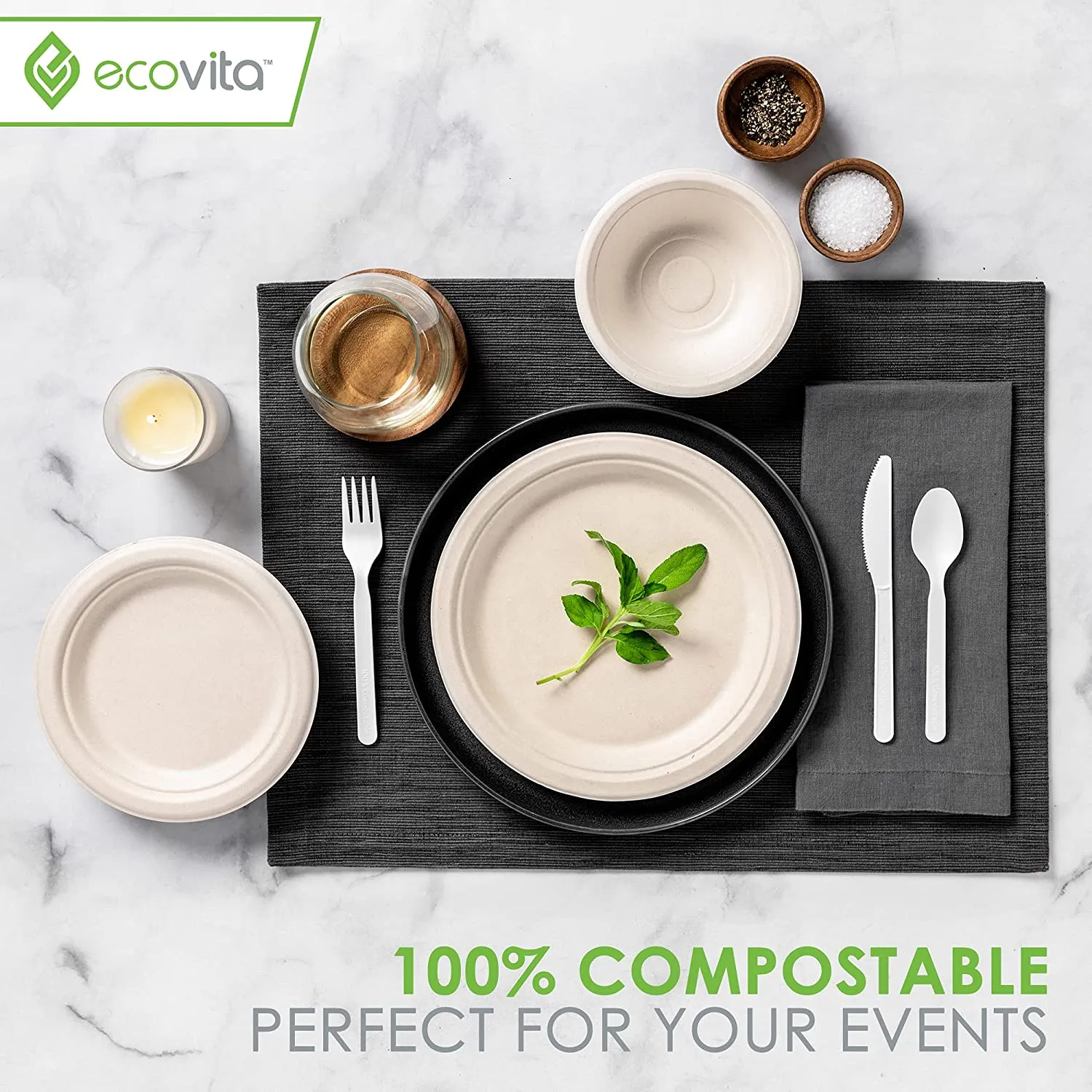 100% Compostable Paper Plates, Disposable Plates Eco Friendly Plates, 9 Inches 150 Pcs