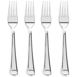 100 Silver Plastic Forks Heavy-Duty, Heavyweight Plastic Silverware Forks, Fancy