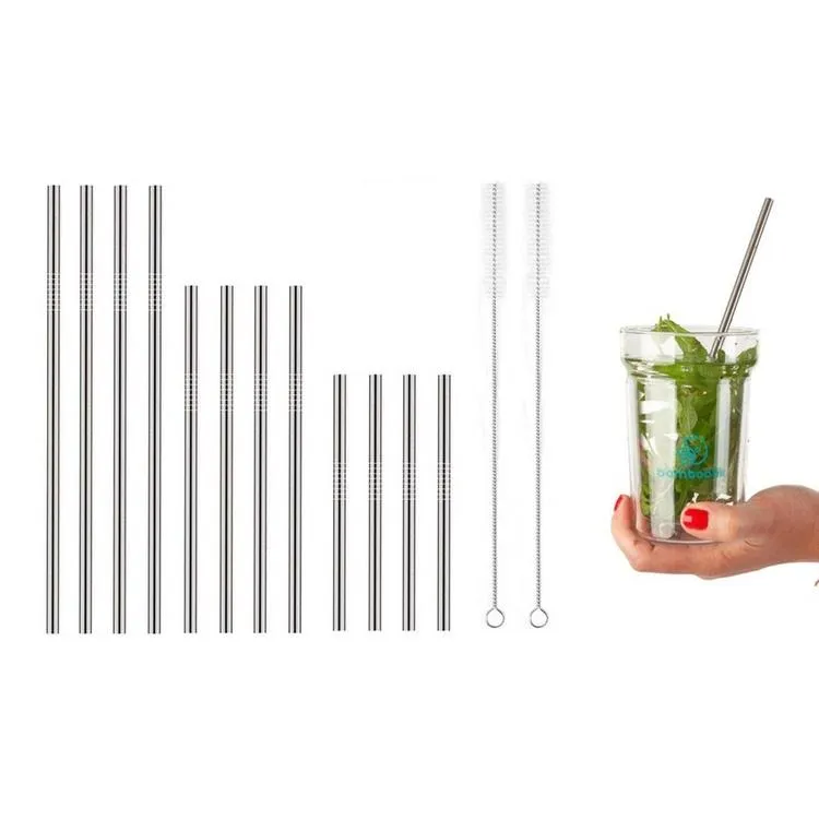 14-Piece: Stainless Steel Straw Set