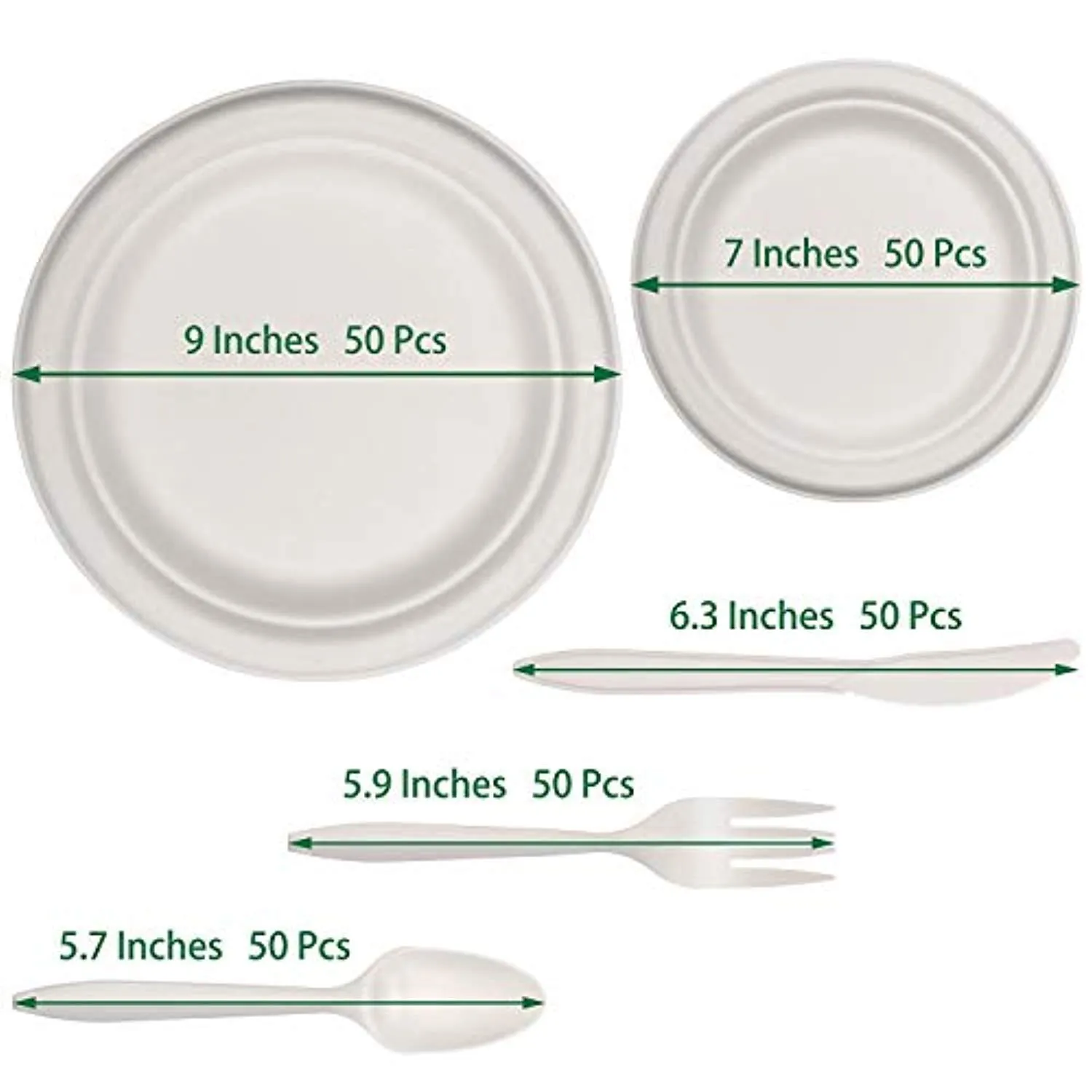 250 Pcs Disposable Dinnerware Set, Compostable Sugarcane Cutlery Eco-Friendly