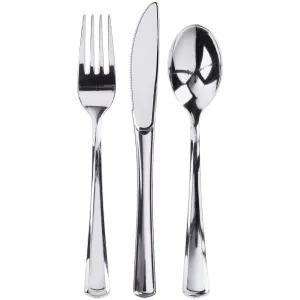 300 Plastic Silverware Set - 100 Silver Plastic Cutlery - Plastic Silverware