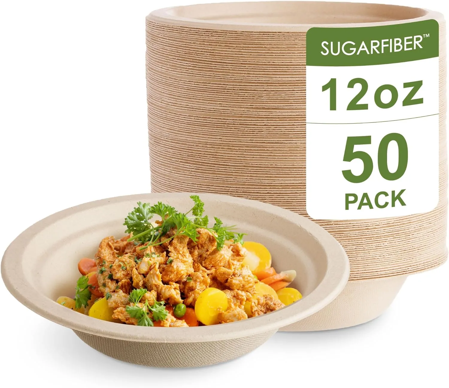 32 Oz Round Paper Bowls - Compostable Heavy-Duty Eco-Friendly Disposable Bagasse Bowls Sugarcane Natural Plant Fibers 500 Counts