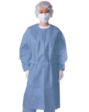 (50/Case) Dual Fabric Disposable Blue Elastic Wrist Isolation Gowns