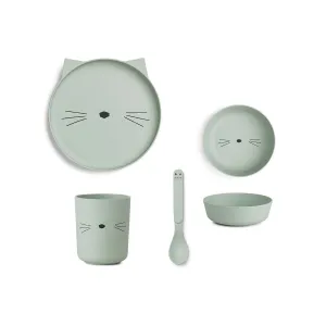 Bamboo Tableware Box Set - Cat dusty mint