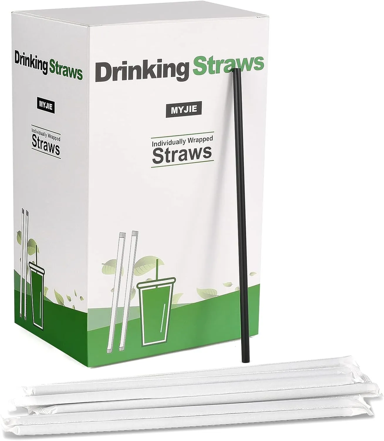 Biodegradable Compostable Individually Wrapped Straws, PLA Disposable Plant Based Eco Friendly Straws 8.25" Long, 0.23" Wide