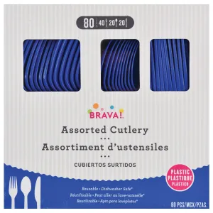 Bright Royal Blue Plastic Assorted Cutlery | 80 pcs