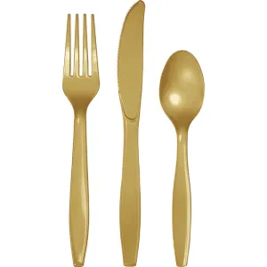 Bulk Glittering Gold Assorted Plastic Cutlery (288 per Case)