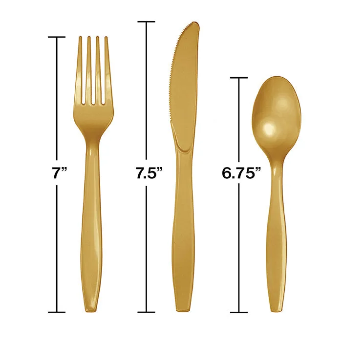 Bulk Glittering Gold Assorted Plastic Cutlery (288 per Case)