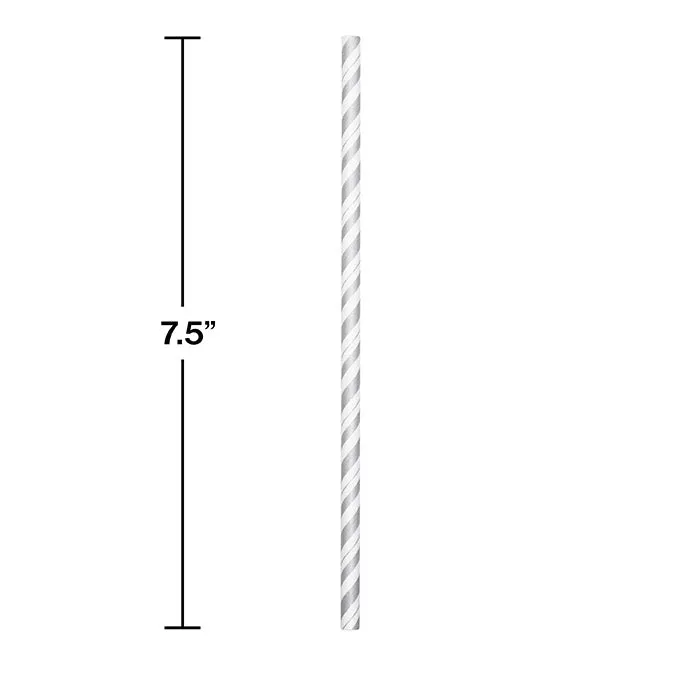 Bulk Silver and White Striped Flex Paper Straws (144 per Case)