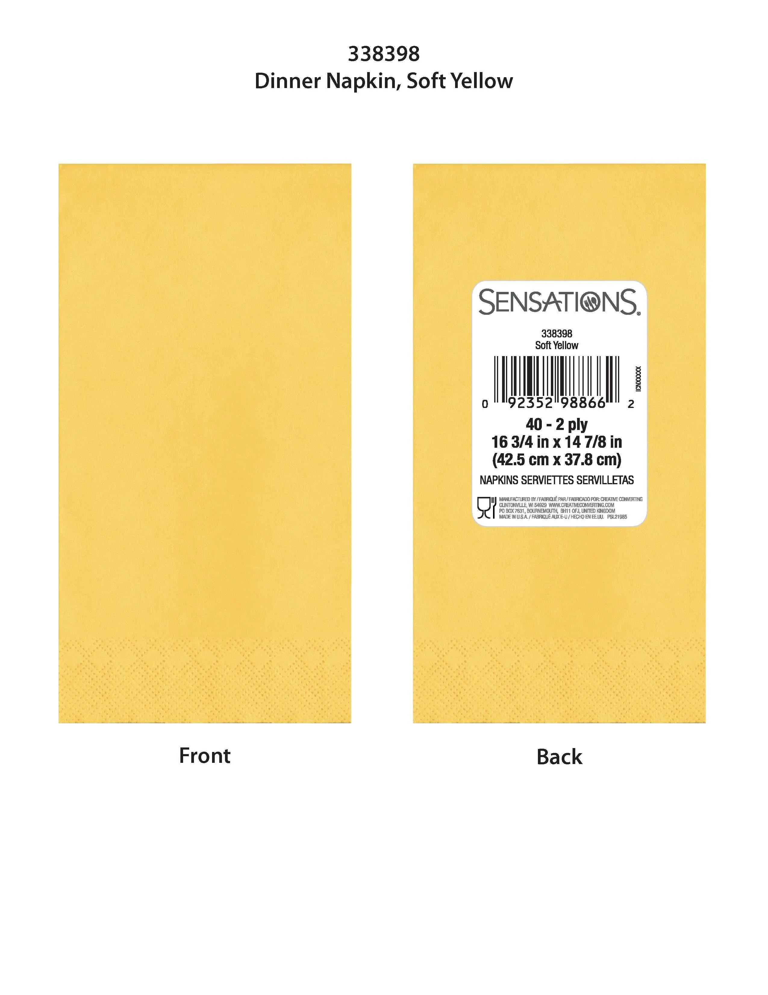 Bulk Soft Yellow 2Ply Dinner Napkin (400 per Case)