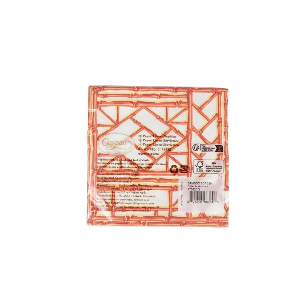 Cocktail Paper Linen Napkins - Bamboo Screen Coral