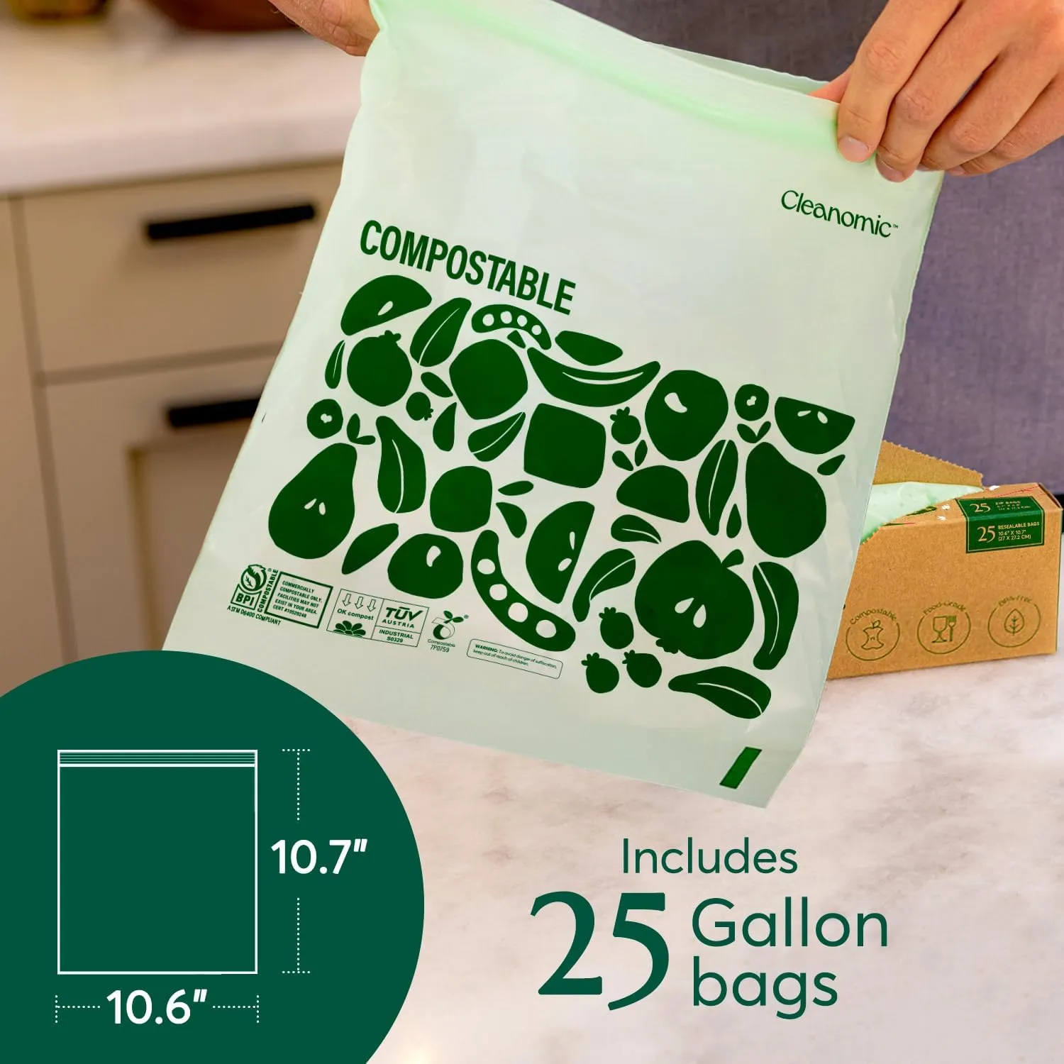 Compostable Food Storage Bag Bundle, Gallon, Quart, Sandwich and Snack Sizes