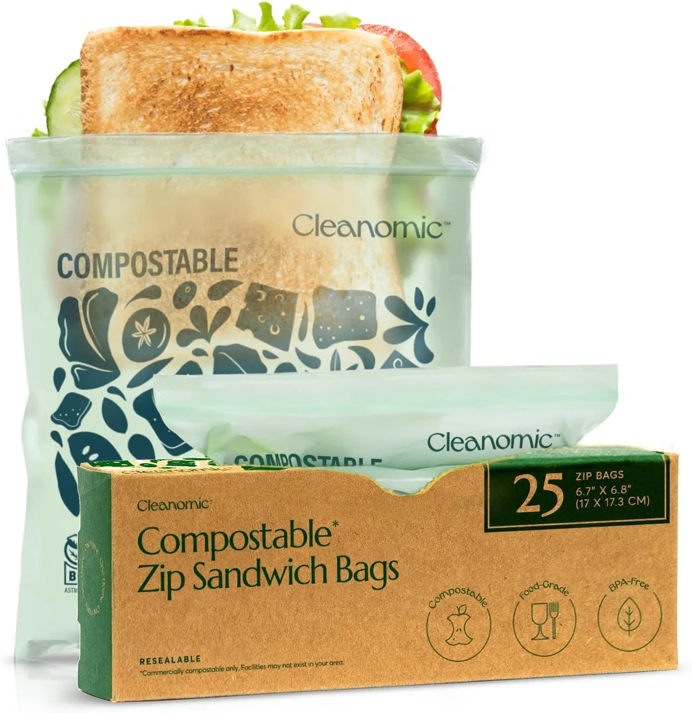 Compostable Food Storage Bag Bundle, Gallon, Quart, Sandwich and Snack Sizes