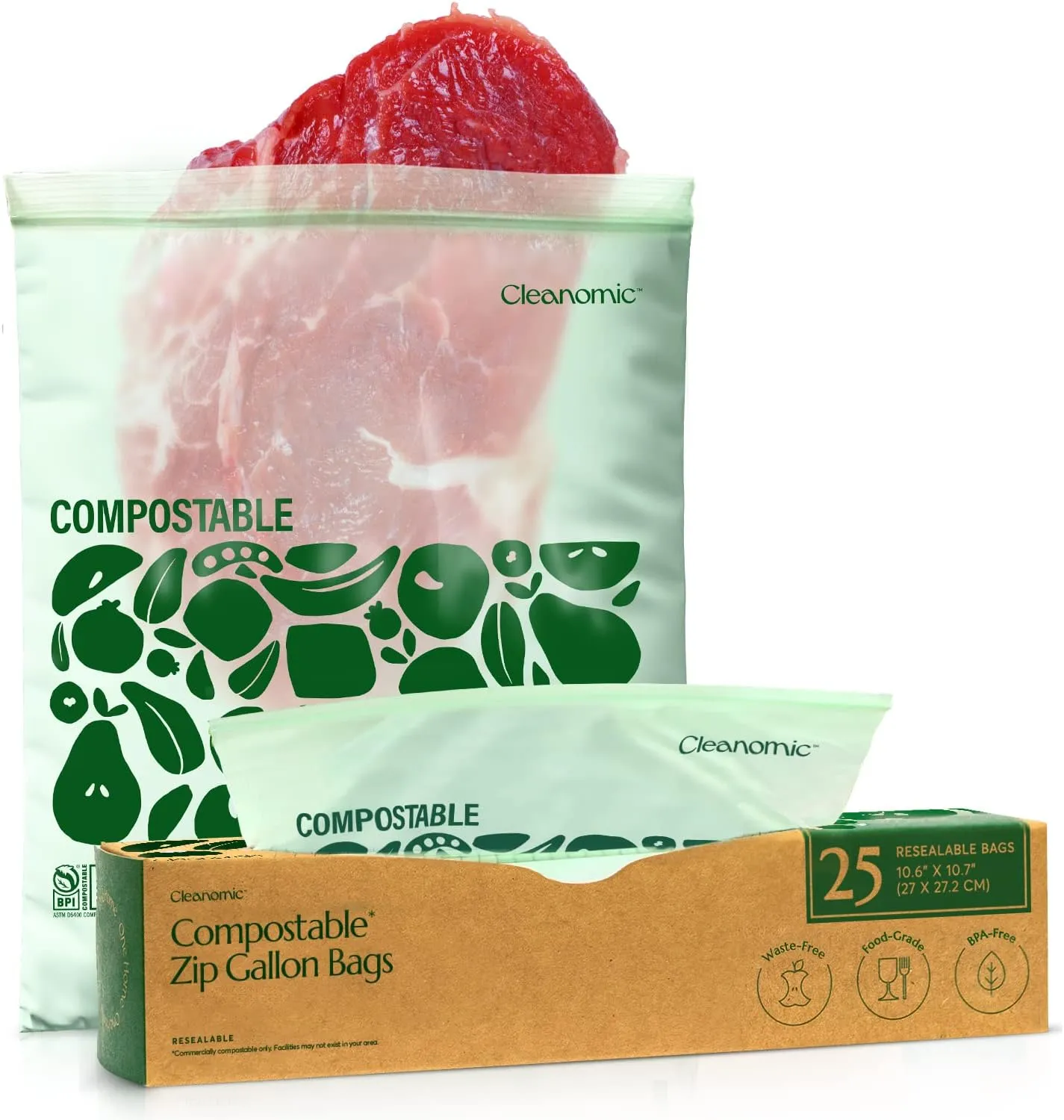 Compostable Food Storage Bag Bundle, Gallon, Quart, Sandwich and Snack Sizes