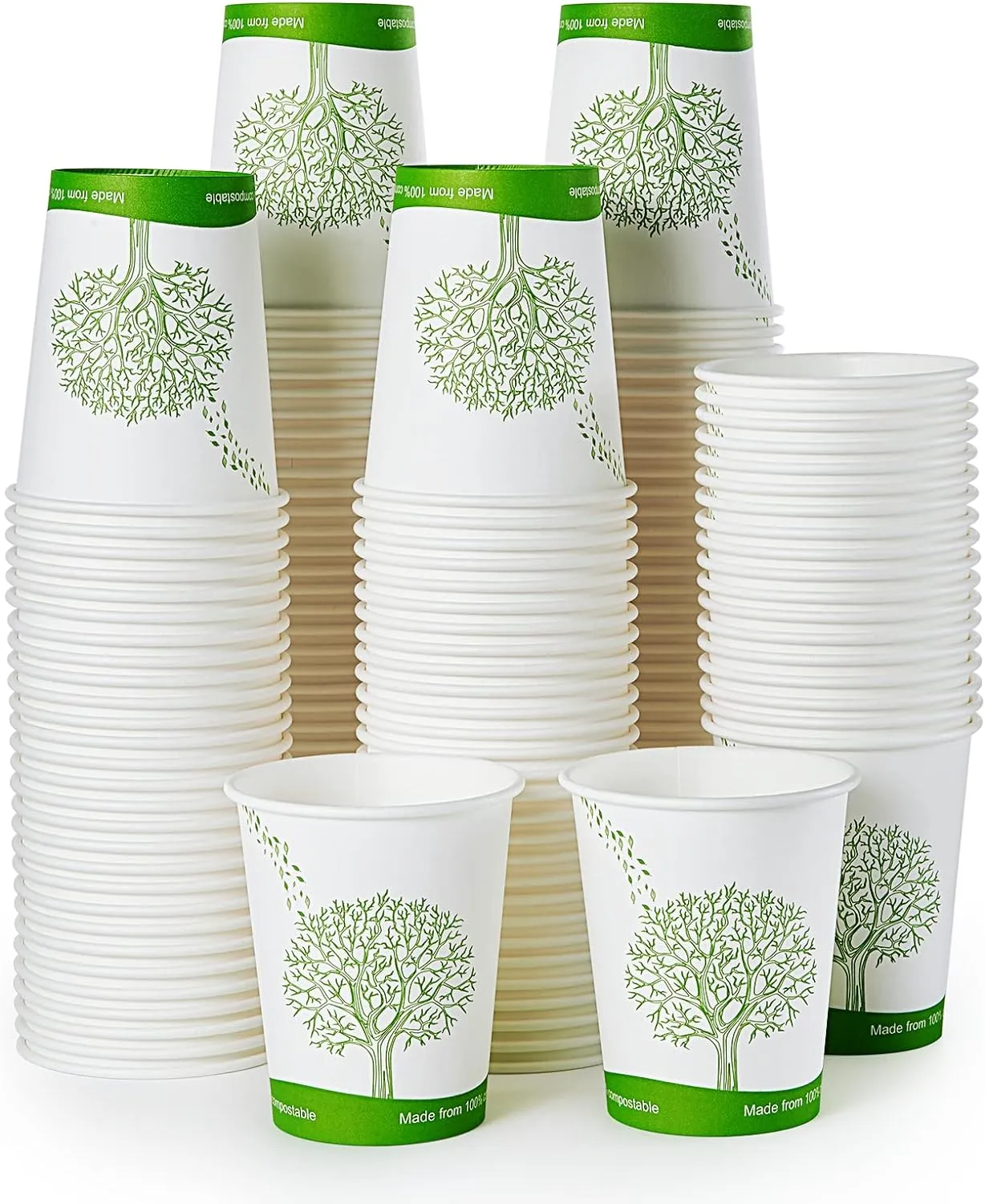 Compostable Paper Cups, Biodegradable Disposable Paper Coffee Cups with PLA Lined, Eco-friendly Hot Drinking Cups