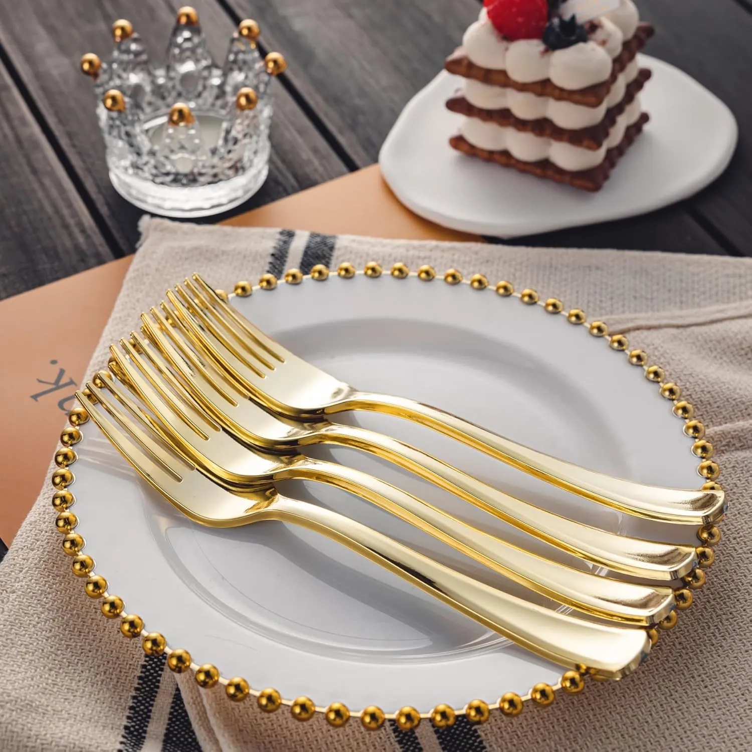 Cutlery Silverware Extra Heavyweight Disposable Flatware Forks Gold