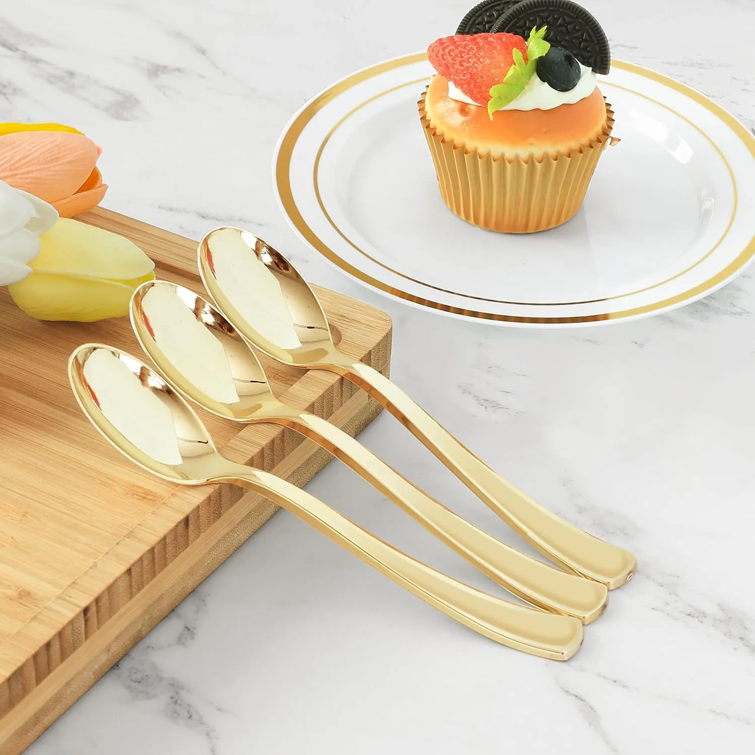 Cutlery Silverware Extra Heavyweight Disposable Flatware Spoons Gold