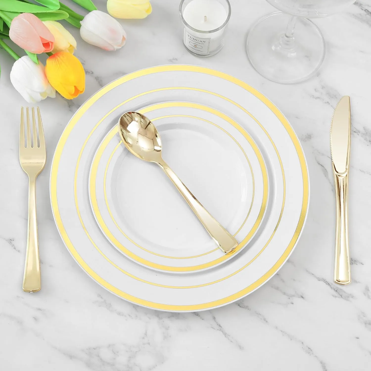 Cutlery Silverware Extra Heavyweight Disposable Flatware Spoons Gold