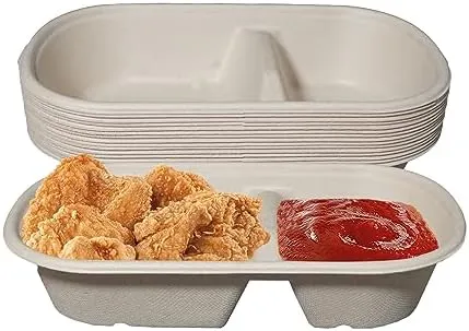 Disposable Bowls - 2 Compartment Rectangular Compostable Sugarcane Fiber Biodegradable Eco-Friendly Oblong Take-Out Food Containers