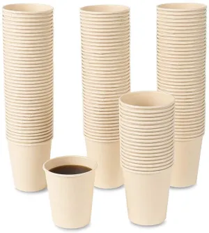 Disposable Coffee Cups, Bamboo Paper Cups, Natural Eco-Friendly Brown Fiber Hot Cups