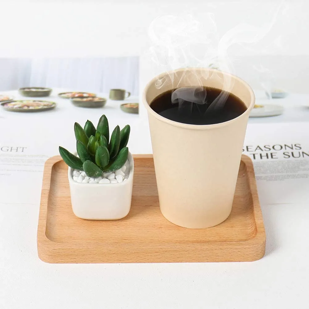 Disposable Coffee Cups, Bamboo Paper Cups, Natural Eco-Friendly Brown Fiber Hot Cups