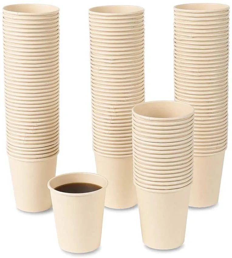 Disposable Coffee Cups, Bamboo Paper Cups, Natural Eco-Friendly Brown Fiber Hot Cups