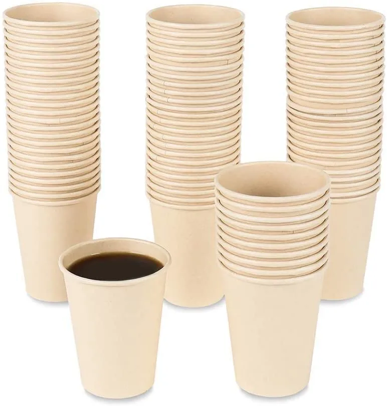 Disposable Coffee Cups, Bamboo Paper Cups, Natural Eco-Friendly Brown Fiber Hot Cups