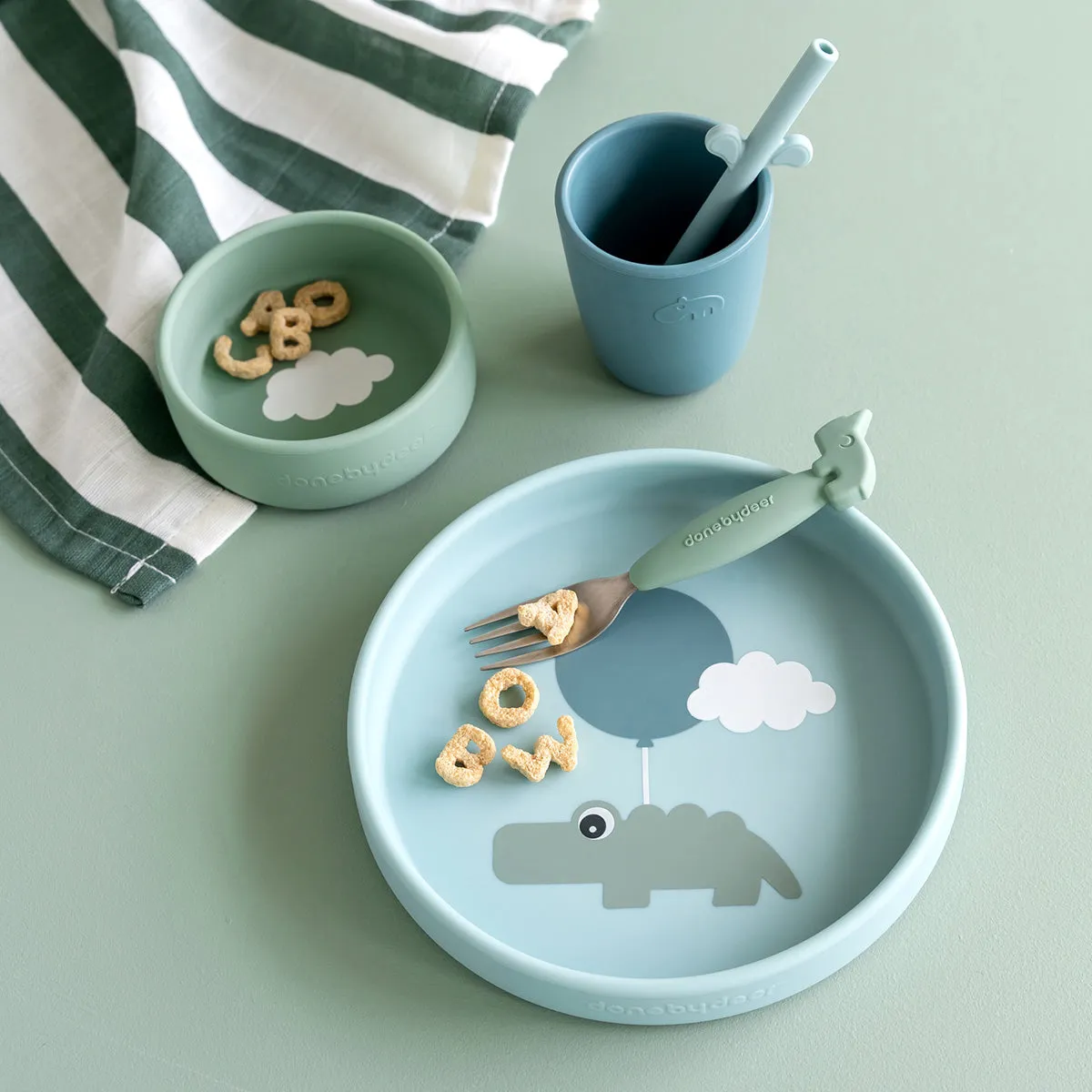 Done by Deer, Silicone Dinner Set, Happy Clouds Blue