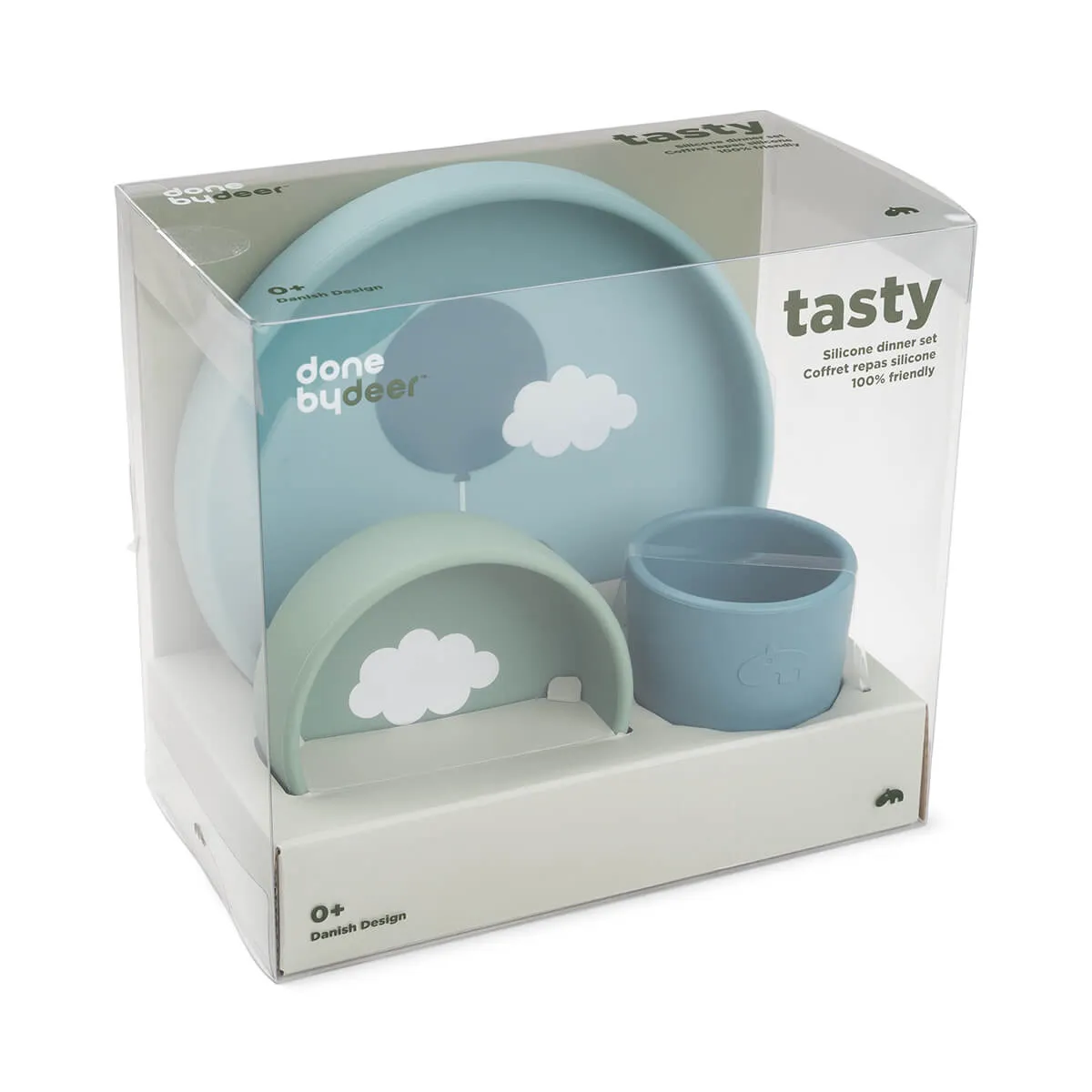 Done by Deer, Silicone Dinner Set, Happy Clouds Blue