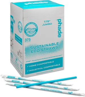 Eco-Friendly 7.75 Inches Jumbo Drinking Straws - Marine Biodegradable, Compostable, Individually Wrapped