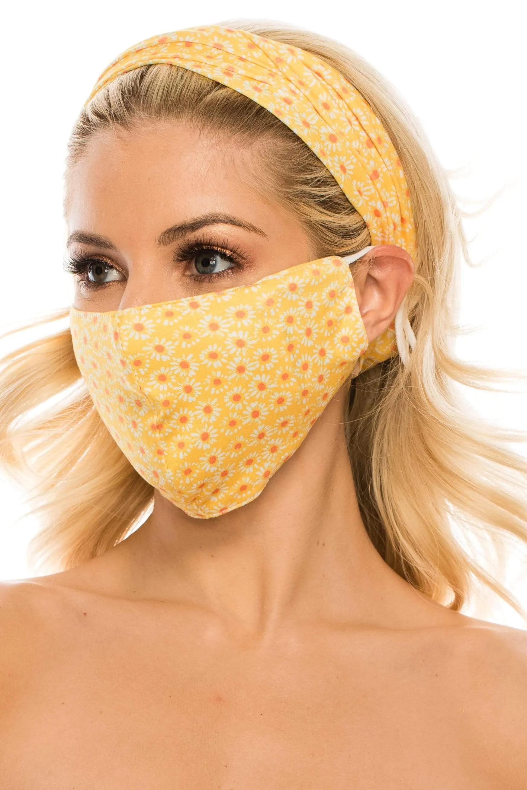 Fashion Fabric Reusable Mask with Adjustable Earloops with Matching Headband and 10 Free Filters