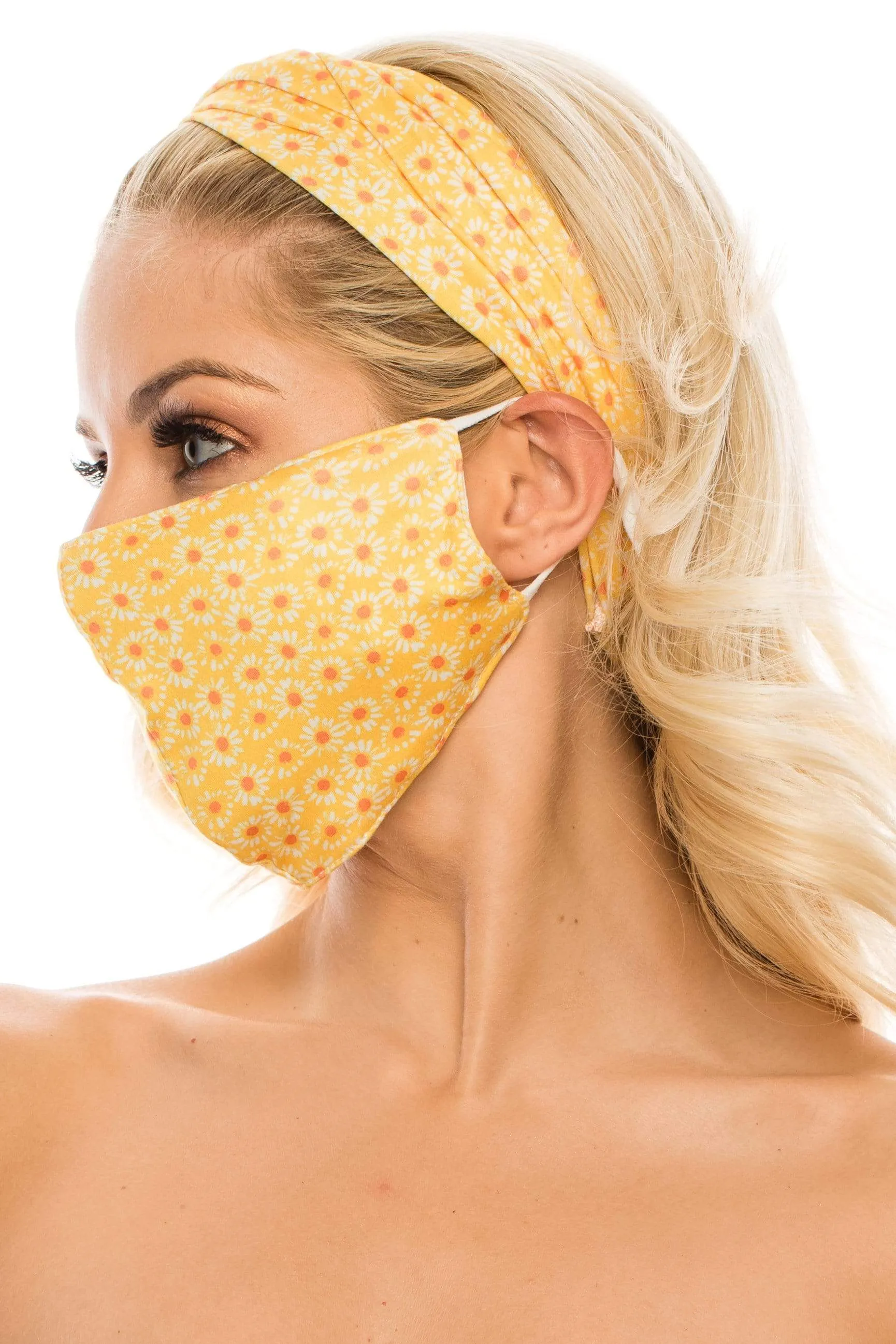 Fashion Fabric Reusable Mask with Adjustable Earloops with Matching Headband and 10 Free Filters