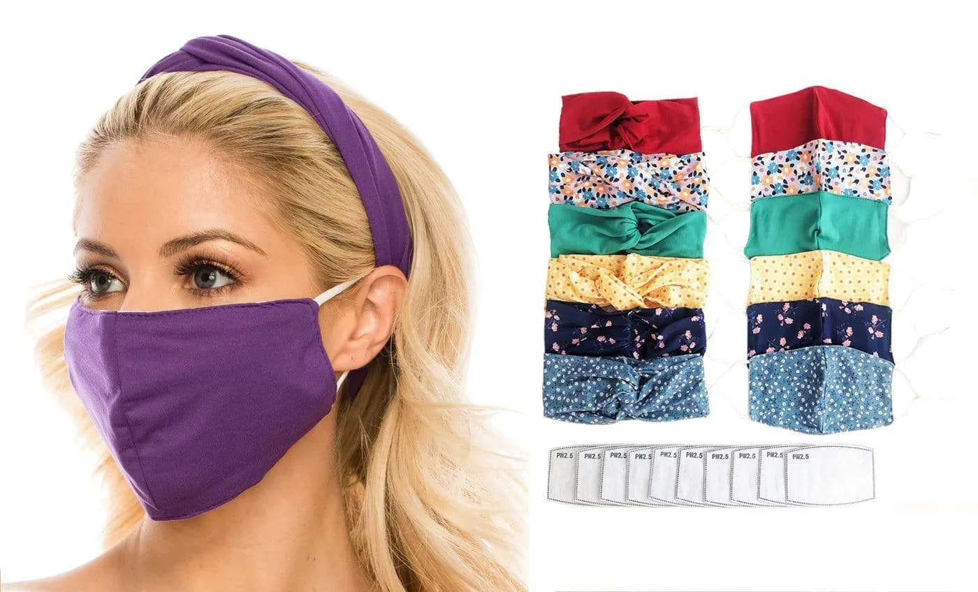 Fashion Fabric Reusable Mask with Adjustable Earloops with Matching Headband and 10 Free Filters