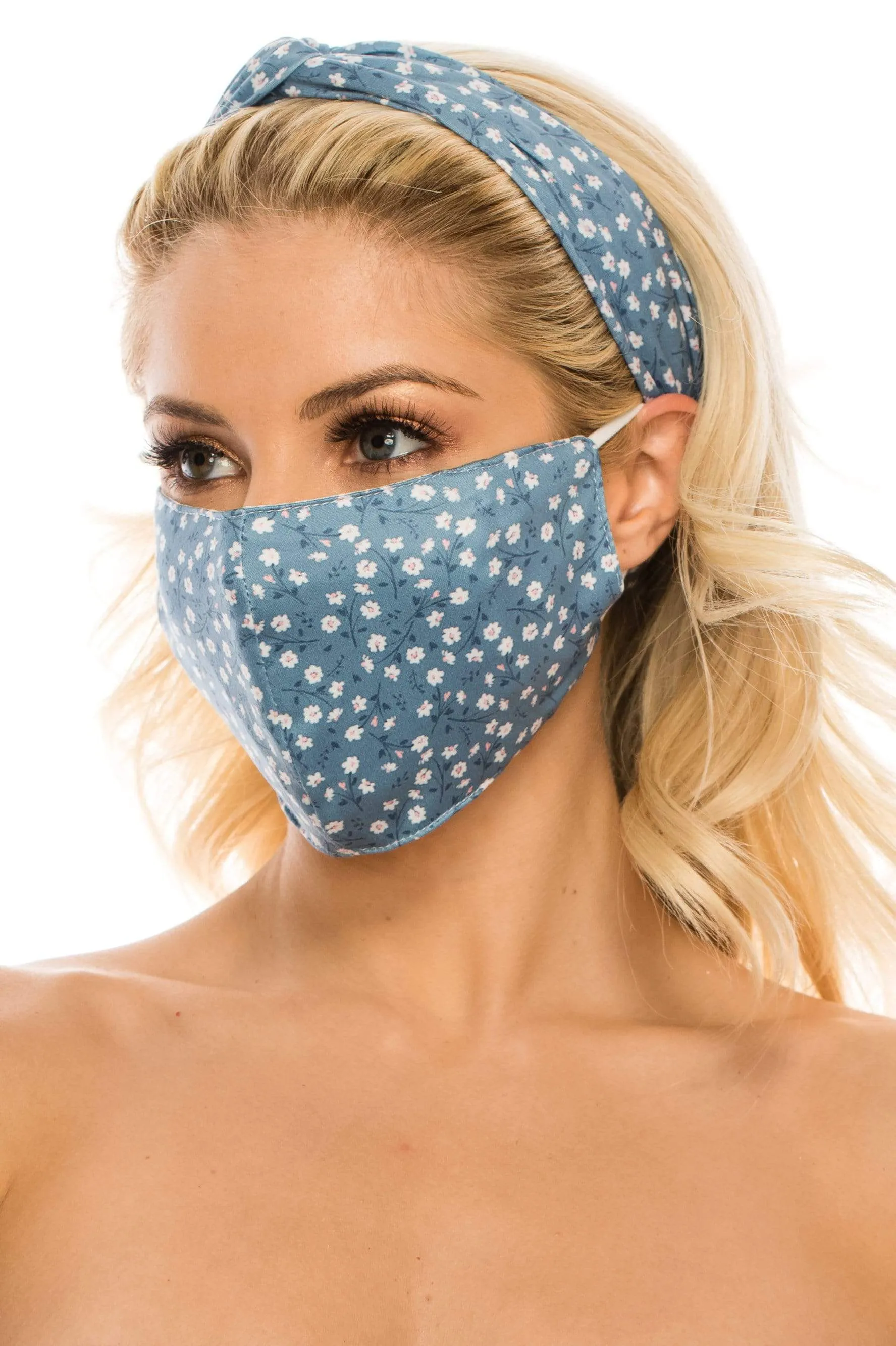 Fashion Fabric Reusable Mask with Adjustable Earloops with Matching Headband and 10 Free Filters