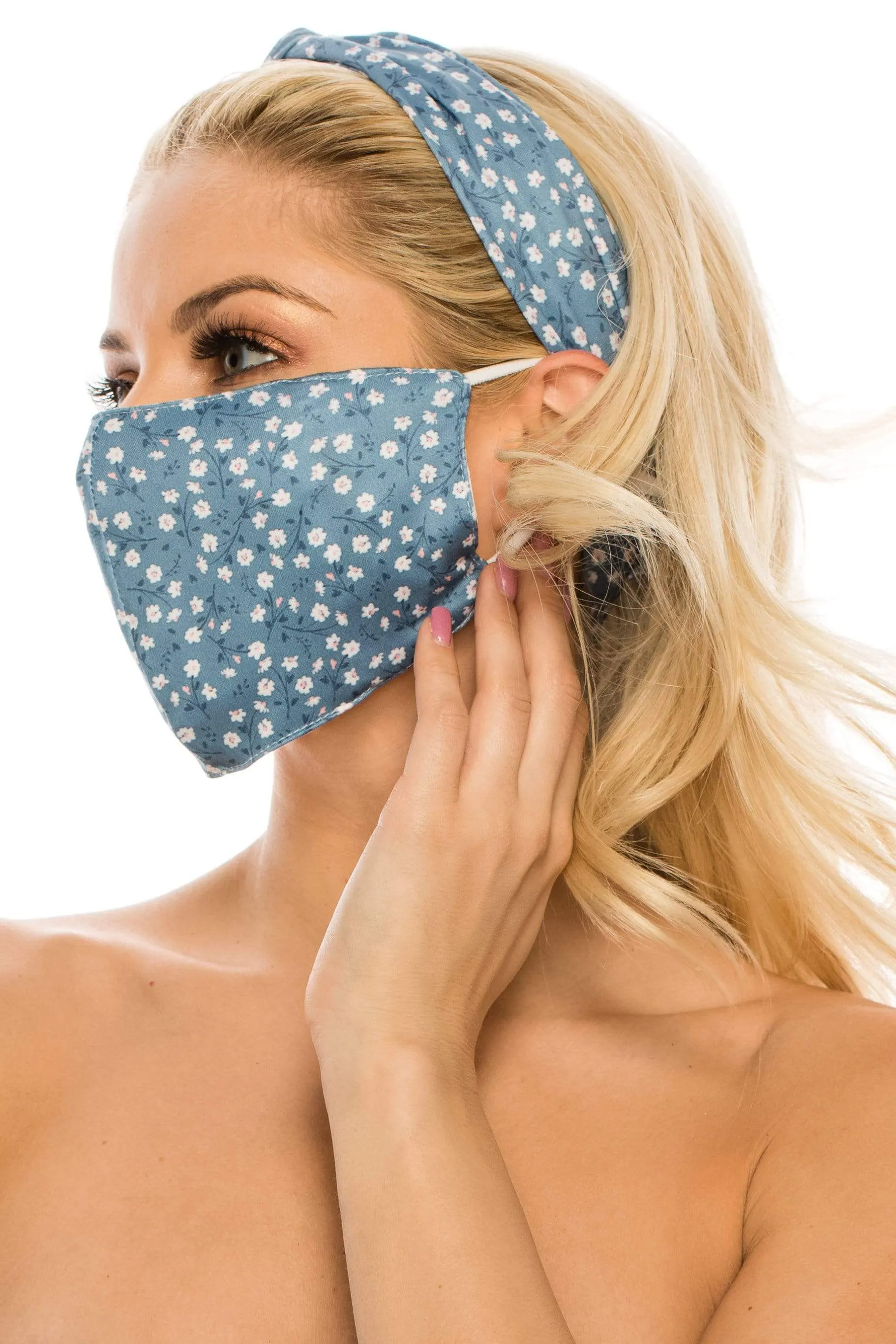 Fashion Fabric Reusable Mask with Adjustable Earloops with Matching Headband and 10 Free Filters