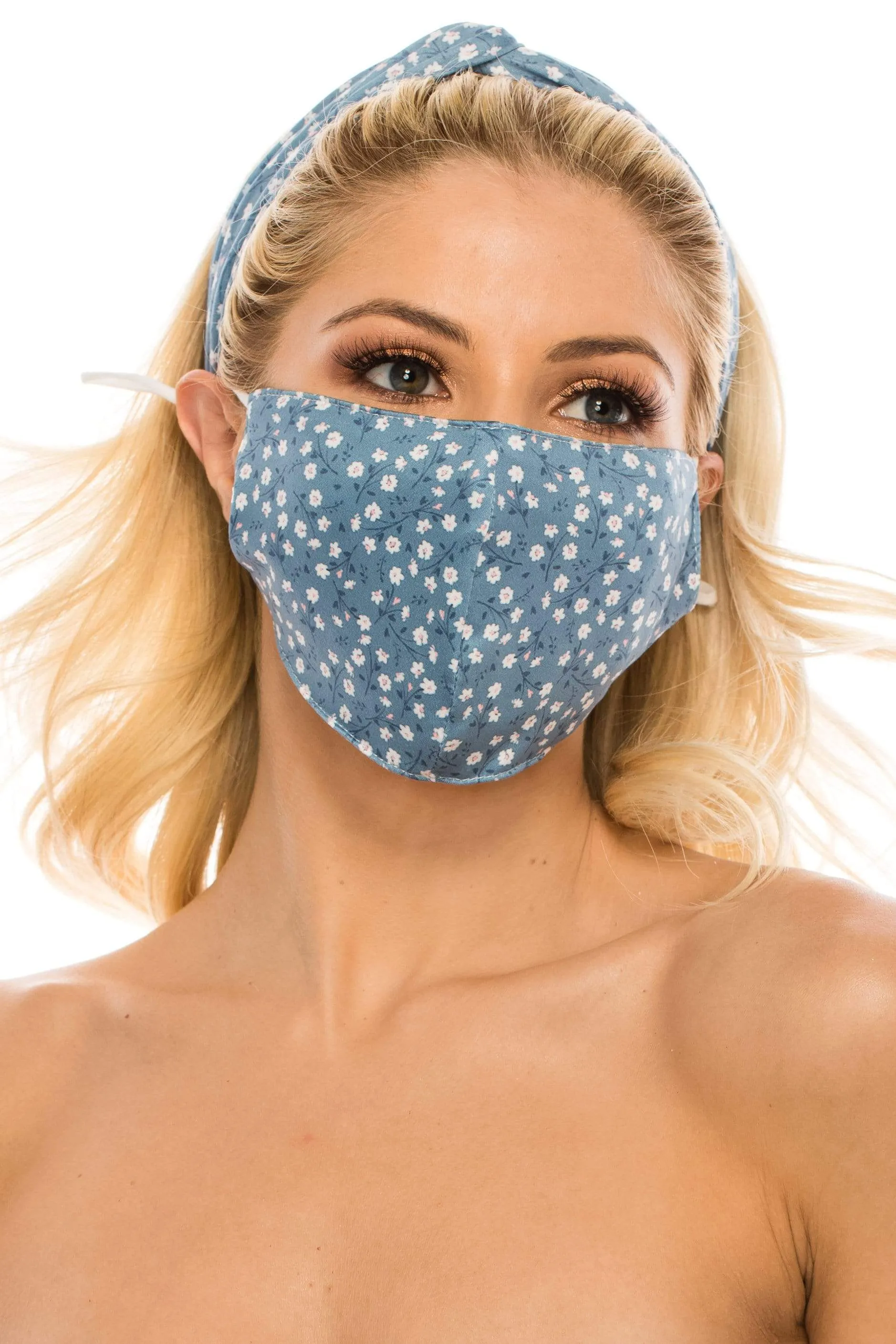 Fashion Fabric Reusable Mask with Adjustable Earloops with Matching Headband and 10 Free Filters