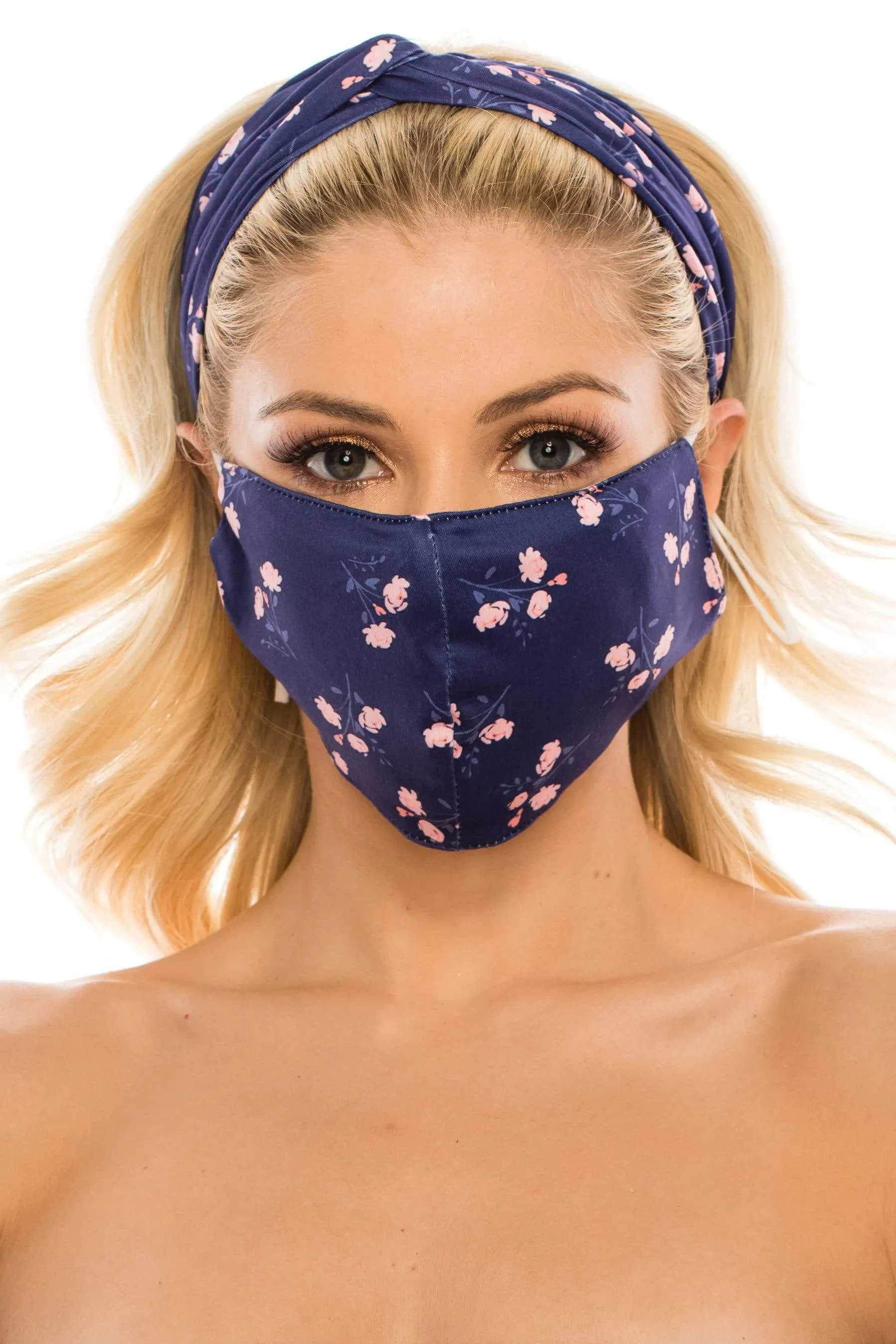 Fashion Fabric Reusable Mask with Adjustable Earloops with Matching Headband and 10 Free Filters