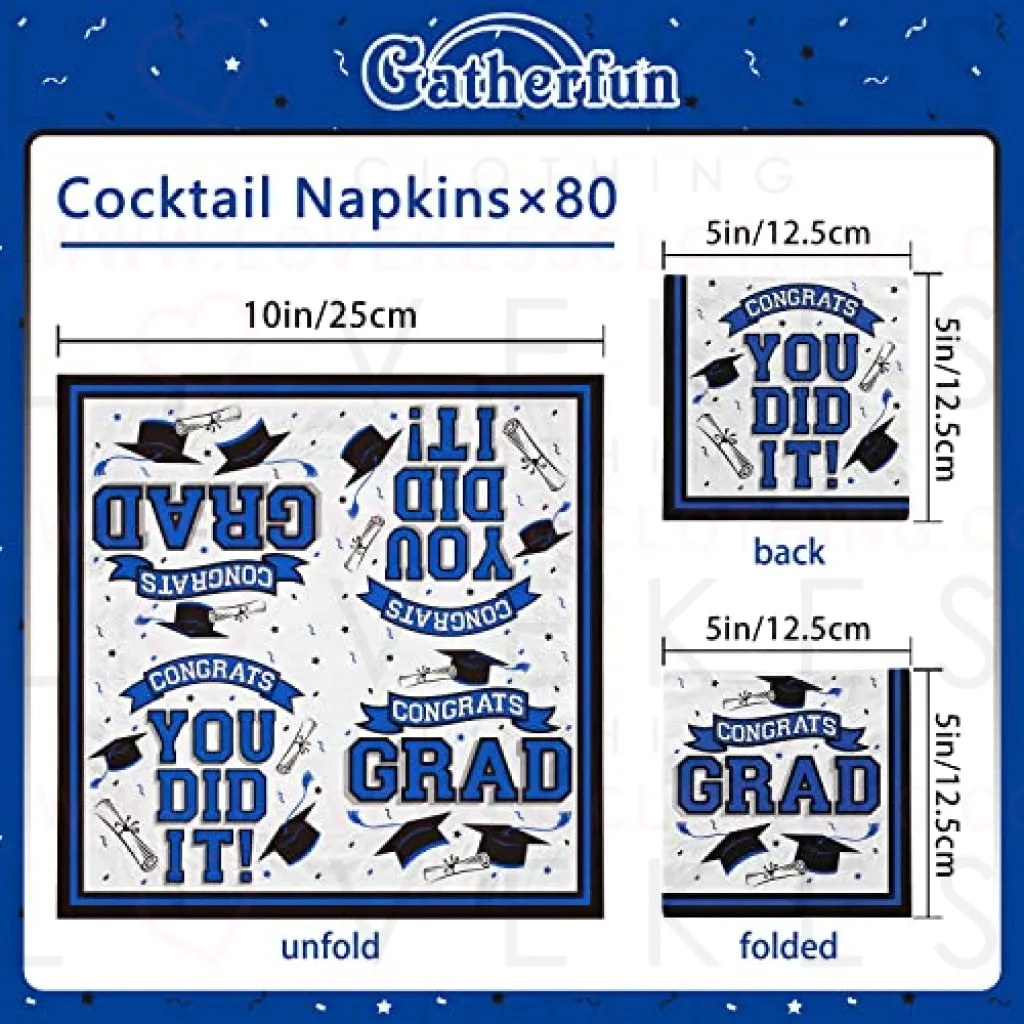 Graduation Party Supplies Disposable Paper Cocktail Napkins for 2023 Graduation Party Decorations, 80 Pack（blue and black）