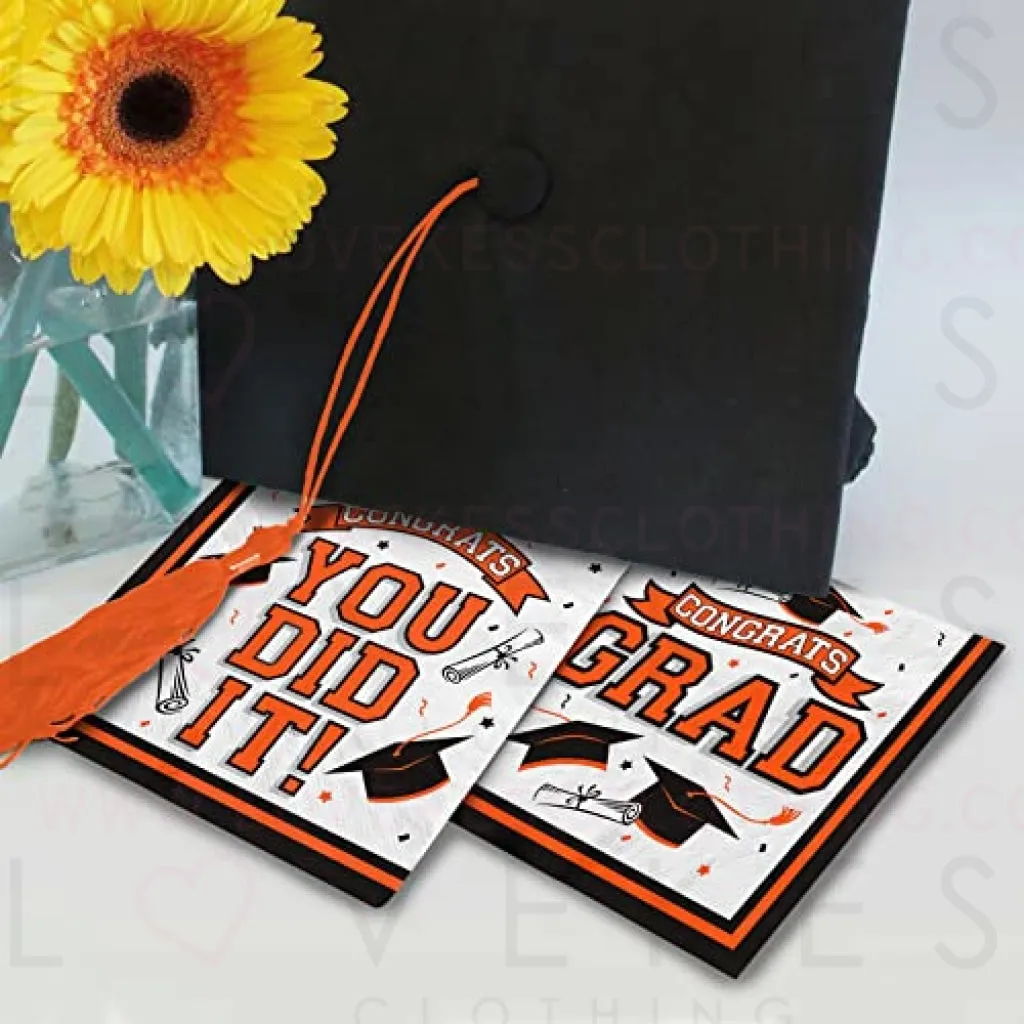 Graduation Party Supplies Disposable Paper Cocktail Napkins for 2023 Graduation Party Decorations, 80 Pack（orange and black）