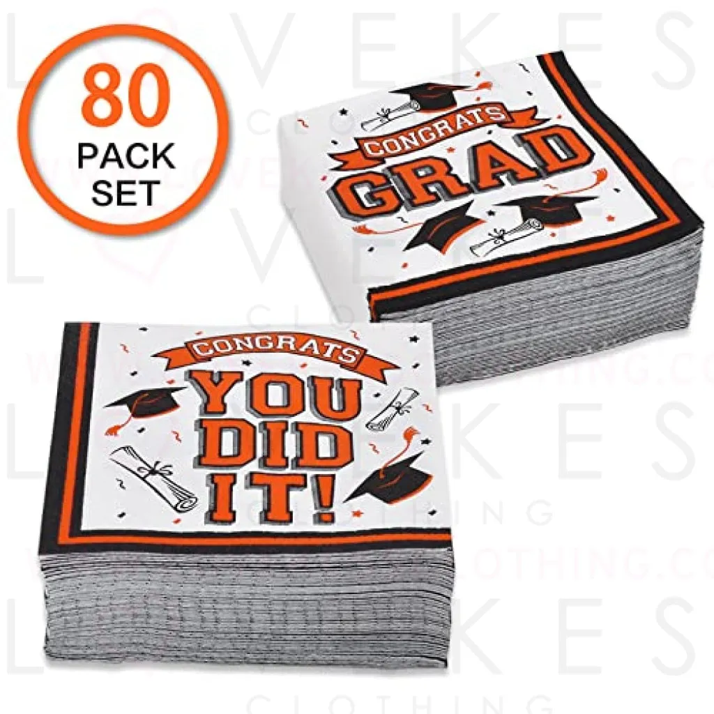 Graduation Party Supplies Disposable Paper Cocktail Napkins for 2023 Graduation Party Decorations, 80 Pack（orange and black）