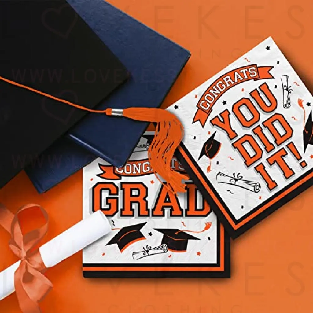 Graduation Party Supplies Disposable Paper Cocktail Napkins for 2023 Graduation Party Decorations, 80 Pack（orange and black）