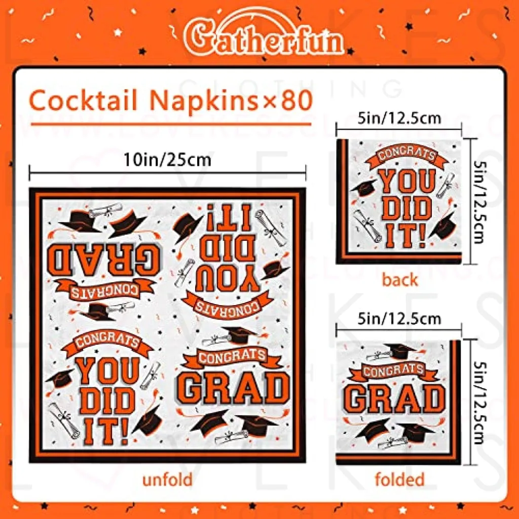 Graduation Party Supplies Disposable Paper Cocktail Napkins for 2023 Graduation Party Decorations, 80 Pack（orange and black）